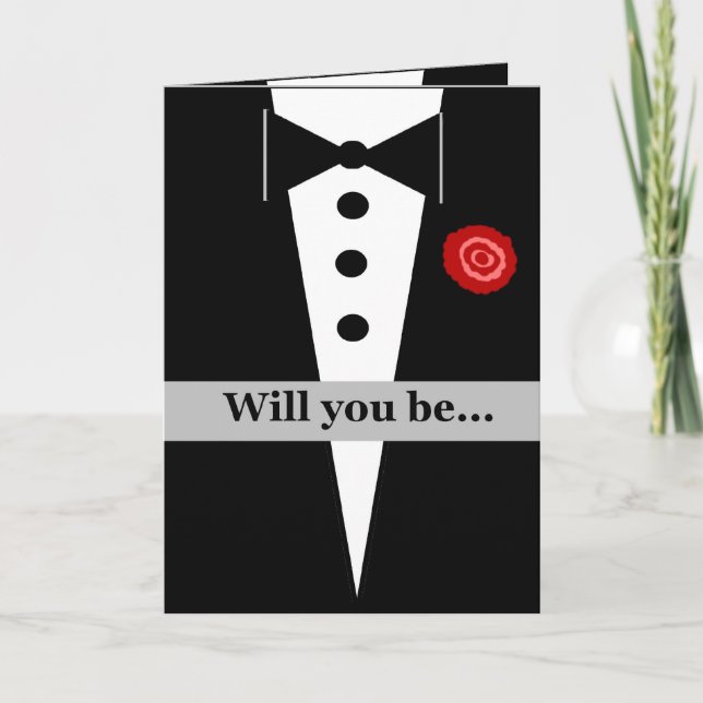 Invitation Be My Bridesman Card avec Tux et Rose (Devant)