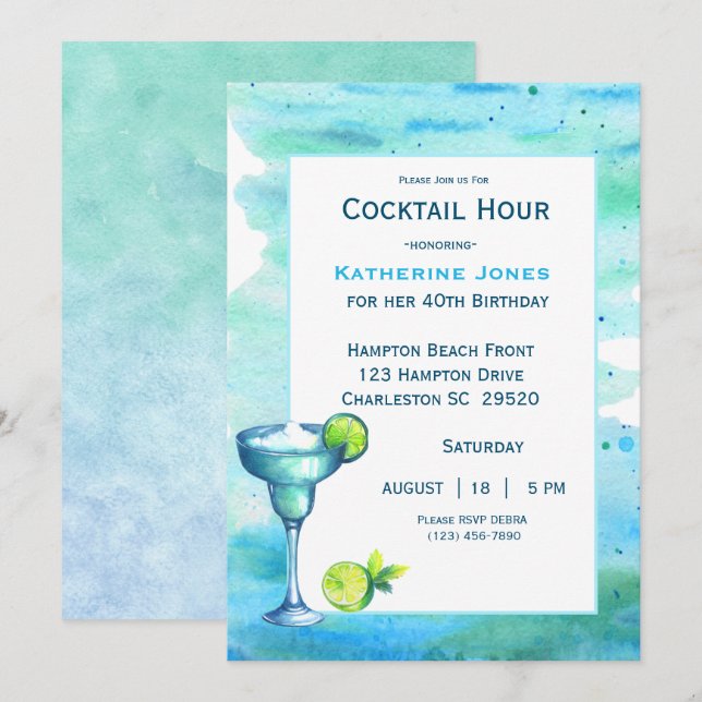 Invitation Beach Anniversaire Cocktail Party Margarita (Devant / Derrière)