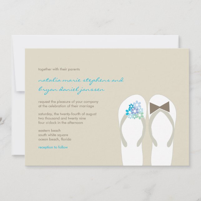 Invitation Beach Aqua Flip Flops Destination Mariage Invitati (Devant)