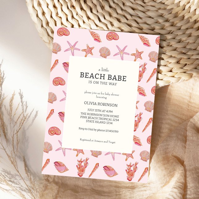 Invitation Beach Babe Coastal Seashell Baby shower d'été (Créateur téléchargé)