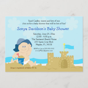 Invitation Beach Baby Sand Castle Boy Baby shower 5x7