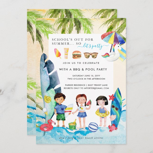 Invitation Beach Bash | Soirée d'été Écoles Fermées (Devant / Derrière)