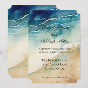 Invitation Beach Blue Ocean Sand Mariage