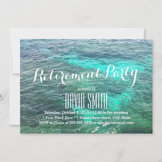 Invitation Beach Blue Water Retirement Party (Devant)
