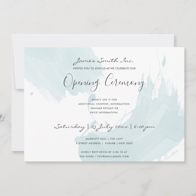 INVITATION BEACH BLUE WATERCOLOR BRUSHSTROKE CÉRÉMONIE D'OUVE (Devant)