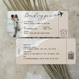 Invitation BEACH Boarding Pass Destination Wedding Code QR