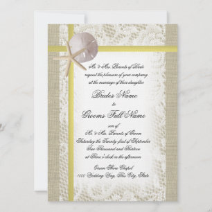 Invitation Beach Burlap et dentelle Mariage jaune