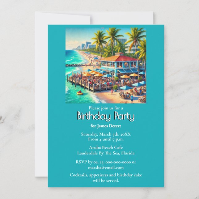 Invitation Beach Cafe fête d'anniversaire (Devant)