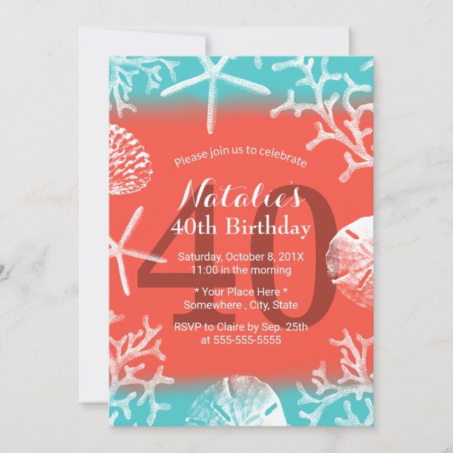 Invitation Beach Coral Reef Starfish Fabuleux 40 Anniversaire (Devant)