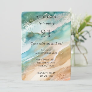 Invitation Beach Cream Aqua Ocean Anniversaire
