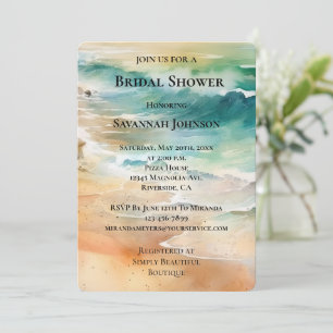 Invitation Beach Cream Turquoise Aqua Fête des mariées Océani