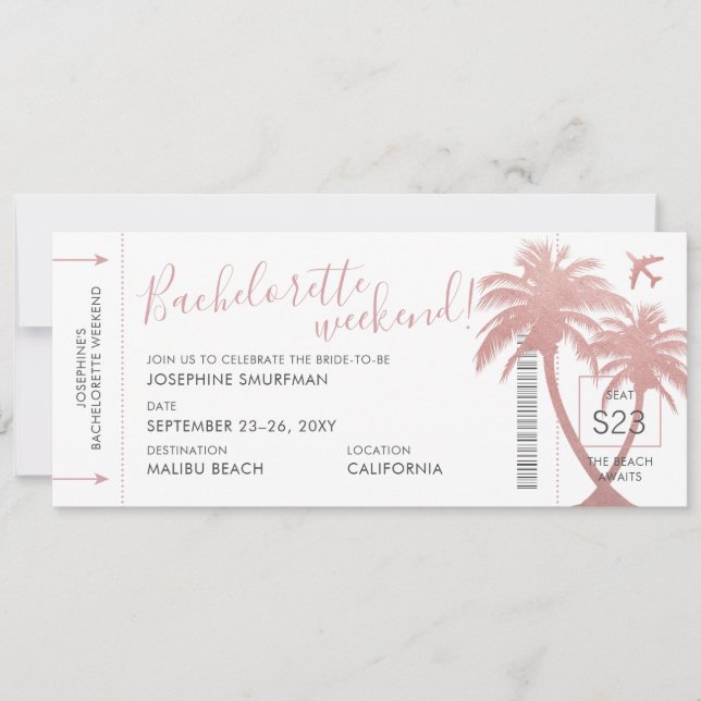 Invitation Beach Destination Bachelorette Party Passe d'embar (Devant)