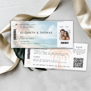 Invitation Beach Destination Boarding Pass QR All One Mariage