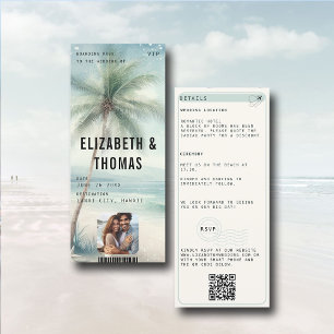 Invitation Beach Destination Modern Aqua Palm Photo Mariage