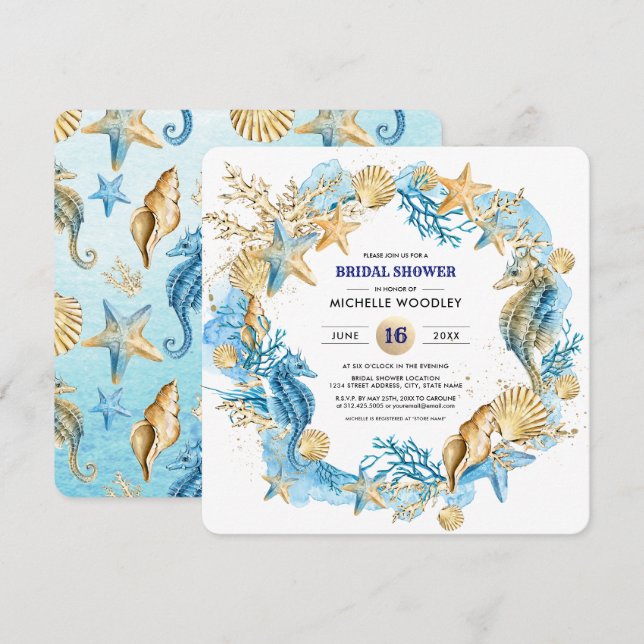 Invitation Beach | Fête des mariées des coquillages (Devant / Derrière)