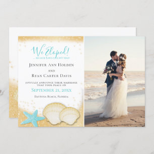 Invitation Beach Gold Sparkle We Elopé avec Mariage photo