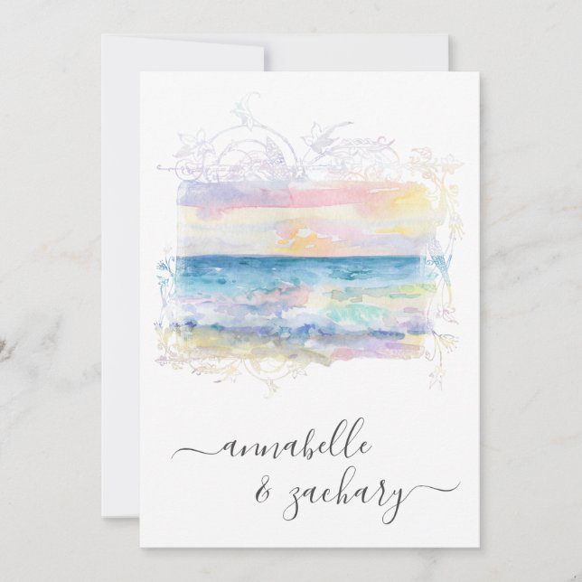 Invitation *~* Beach Ocean Art + RSVP - QR AR7 Mariage (Devant)