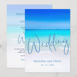 Invitation Beach Ocean Blue Sand Mariage moderne