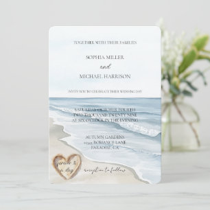 Invitation Beach Ocean Heart Sand Mariage