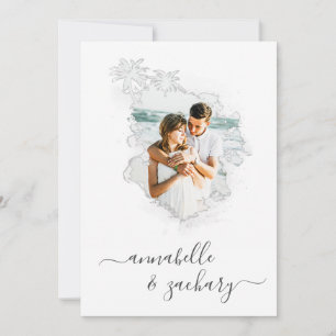 Invitation ~* Beach Ocean PHOTO + RSVP + QR AR6 Mariage