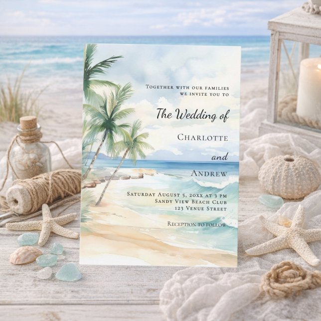 Invitation Beach ocean tropical palm destination wedding (Créateur téléchargé)