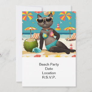 Invitation Beach Party Siamese Chat Beach Tropical été