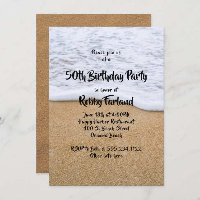 Invitation Beach Sand Custom Age fête d'anniversaire (Devant / Derrière)
