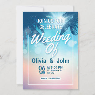 Invitation Beach Sand Hearts Élégant Tropical Moderne Mariage