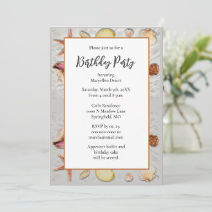 Invitation Beach Sand Seashells Fête d'anniversaire