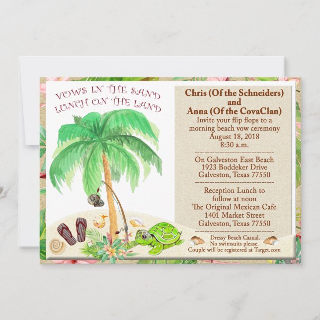 Invitation Beach Sea Shell Palm Tree Sea Floral Mariage (Devant)
