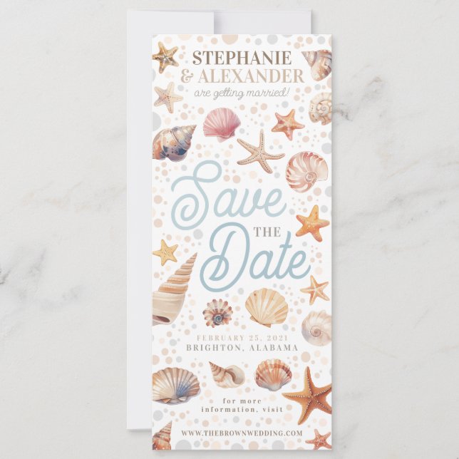 Invitation Beach Sea Shells Sauvez La Date Photo Signet (Devant)