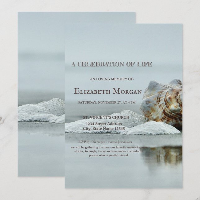 Invitation Beach Seashell Fête De La Vie (Devant / Derrière)