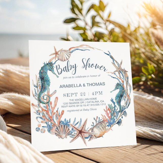 Invitation Beach Seashells Seahorse et Starfish Baby shower (Créateur téléchargé)