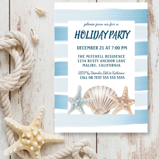 Invitation Beach Seashs Nautique Stripes Fête (Créateur téléchargé)