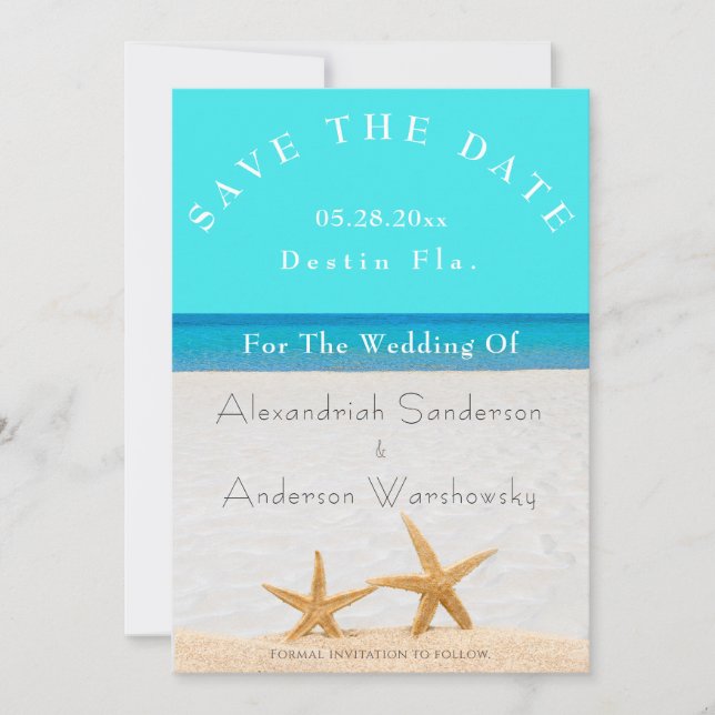 Invitation Beach Wedding 2 Starfish in Sand Save the Date Inv (Devant)
