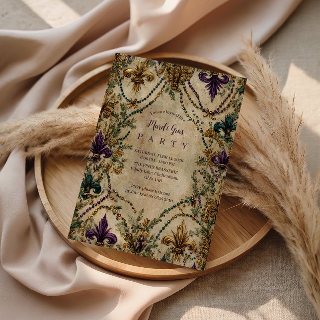 Invitation Beaded Fleur-de-Lis Mardi Gras Masquerade (Créateur téléchargé)