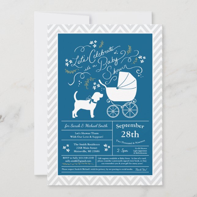 Invitation Beagle Baby shower de chien Blue Boy (Devant)