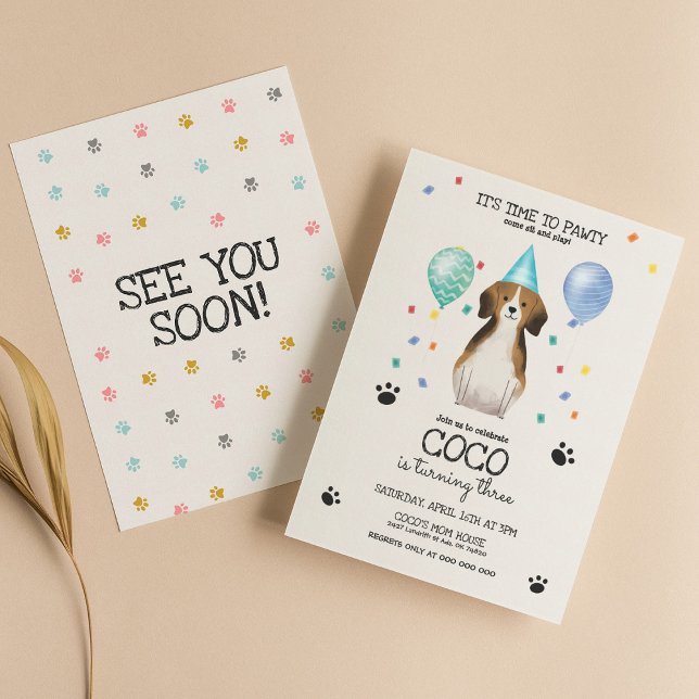 Invitation Beagle laisse Pawty Chien Chien Chien Chien Chiot  (Créateur téléchargé)