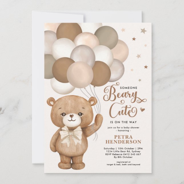 Invitation Beaire neutre genre mignonne ours en peluche Baby  (Devant)