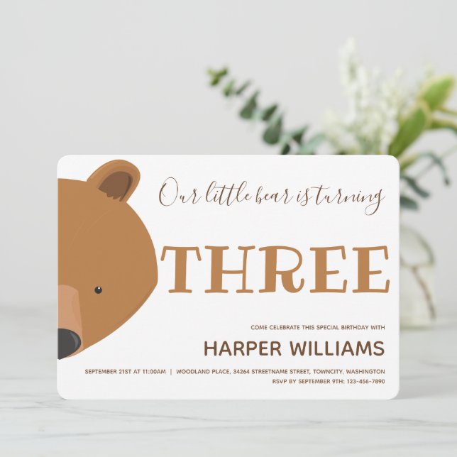 Invitation Bear Animal Kids 3e anniversaire (Debout devant)