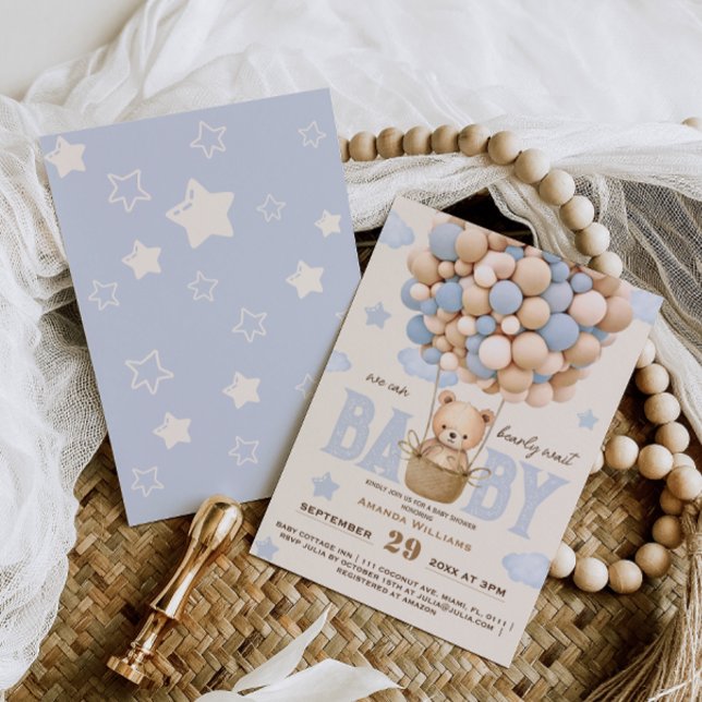 Invitation Bear Balloons Bearly Wait Bébé Garçon Douche (Créateur téléchargé)