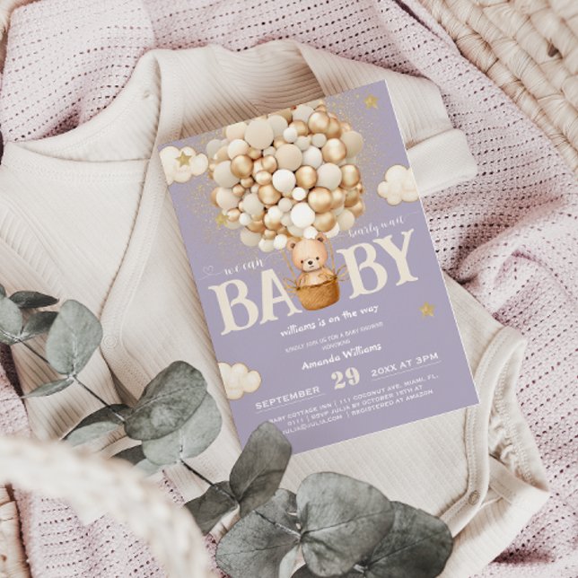 Invitation Bear Balloons Bearly Wait girl Baby shower (Créateur téléchargé)