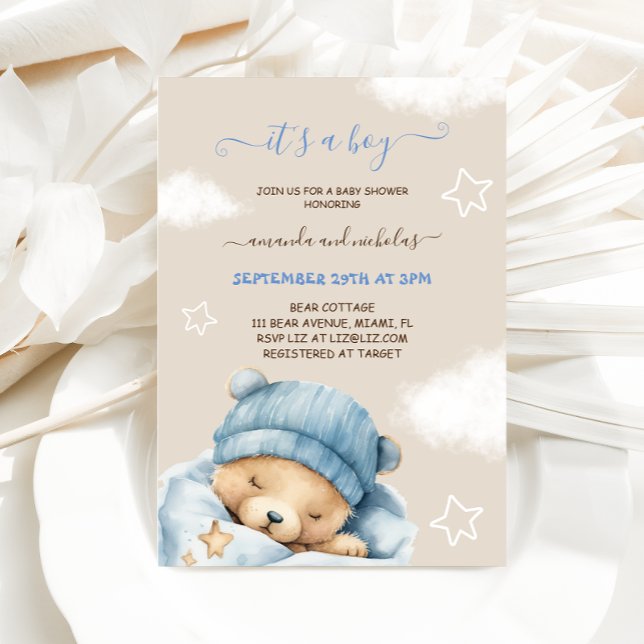 Invitation Bear Blue Boy Baby shower d'hiver (Créateur téléchargé)