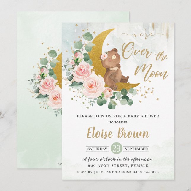 Invitation Bear blush Nous sommes au-dessus du Baby shower de (Devant / Derrière)