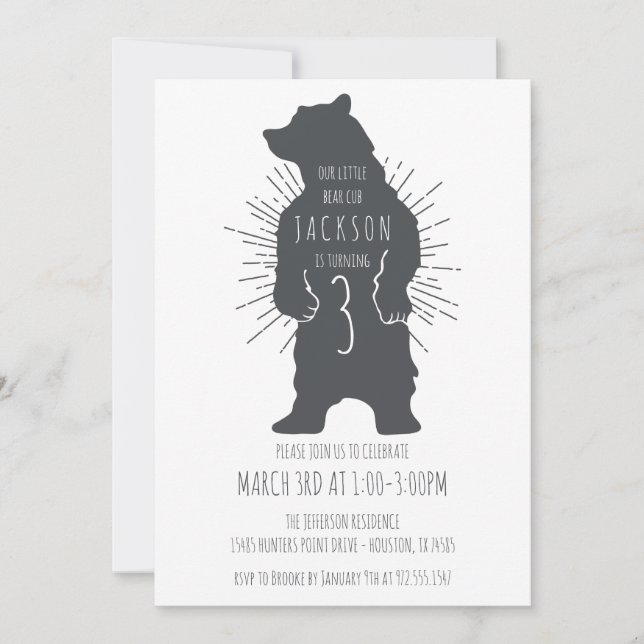 Invitation Bear Cub Fête Anniversaire de enfant à thème (Devant)