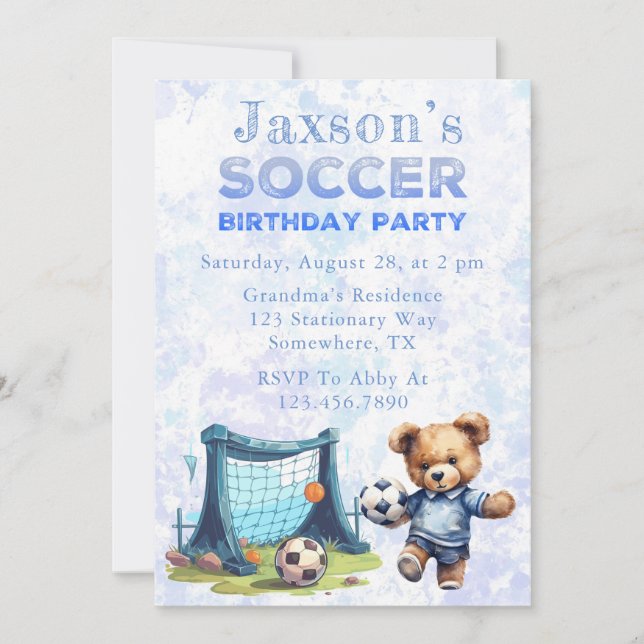 Invitation Bear en Teddy mignonne avec soccer fête d'annivers (Devant)