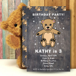 Invitation Bear en Teddy mignonne dessin Bois Garçon Fille An