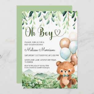 Invitation Bear Enchanted Forest Oh Boy Baby shower
