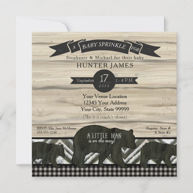 Invitation Bear Forest Lumberjack Plaid Boy Baby Sprinky (Devant)