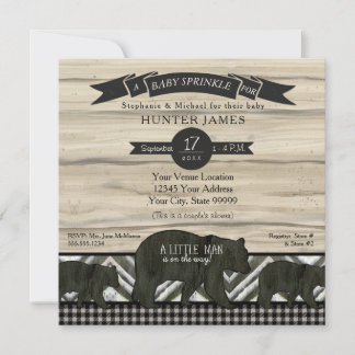 Invitation Bear Forest Lumberjack Plaid Boy Baby Sprinky